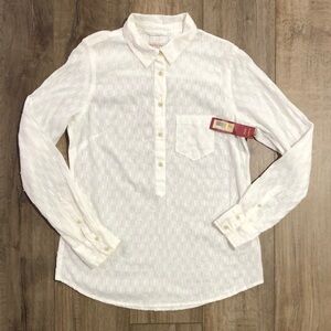 NWT - MERONA White Textured Button-Up Popover Shirt